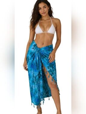 Hibiscus Collection Hawaii Blue Tropical Floral Rayon Sarong Wrap Pareo